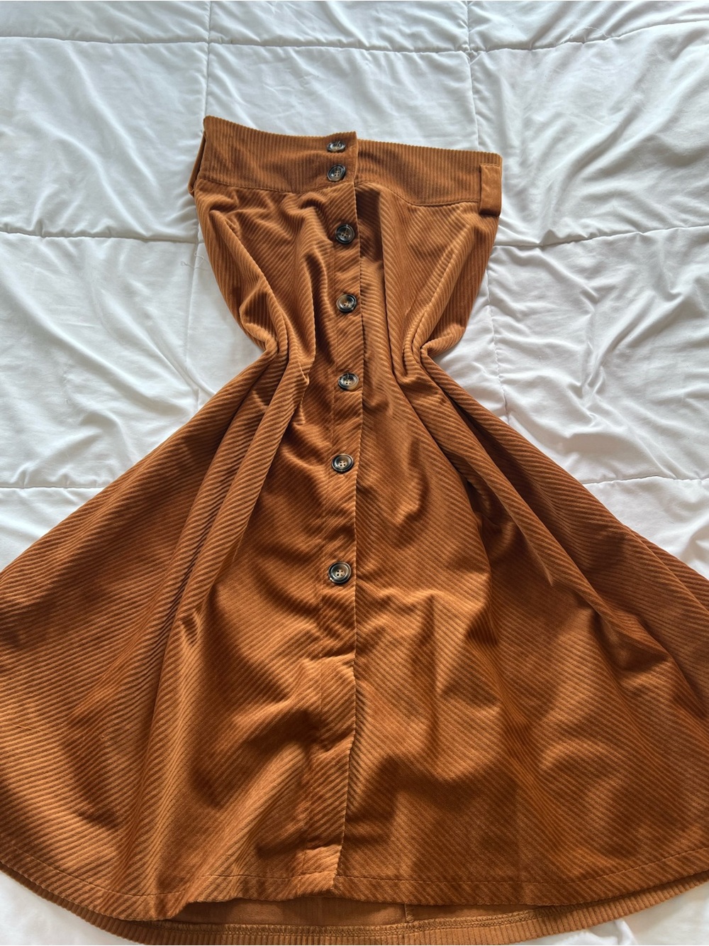 Women’s Midi Button-Front Corduroy Skirt - Burnt Orange